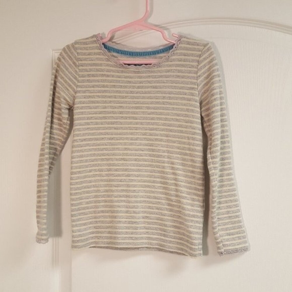 Boden Girls Gray Striped Top Long Sleeve
